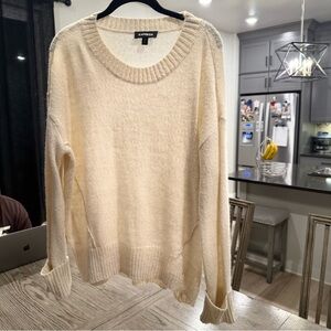 Express Cream Scoop Neck Lightweight Sweater